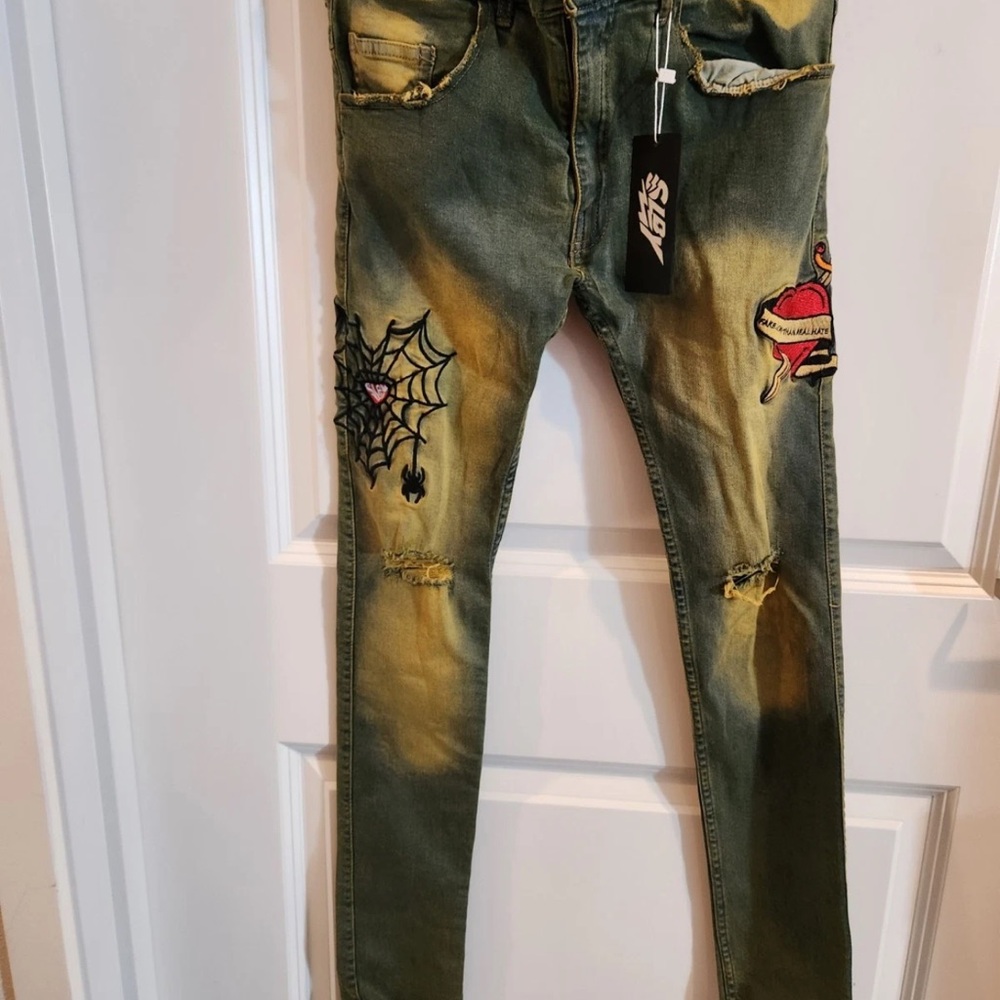 NWT Y2K Goth Embellished Acid Washed Fun & Eye Catching Sole Boy Jeans